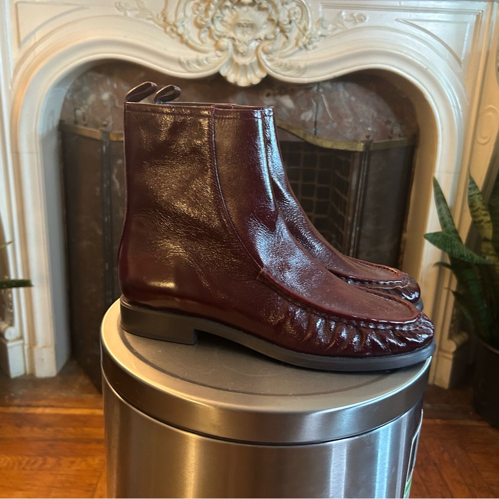 Zara Dark Red Leather Ankle Boots